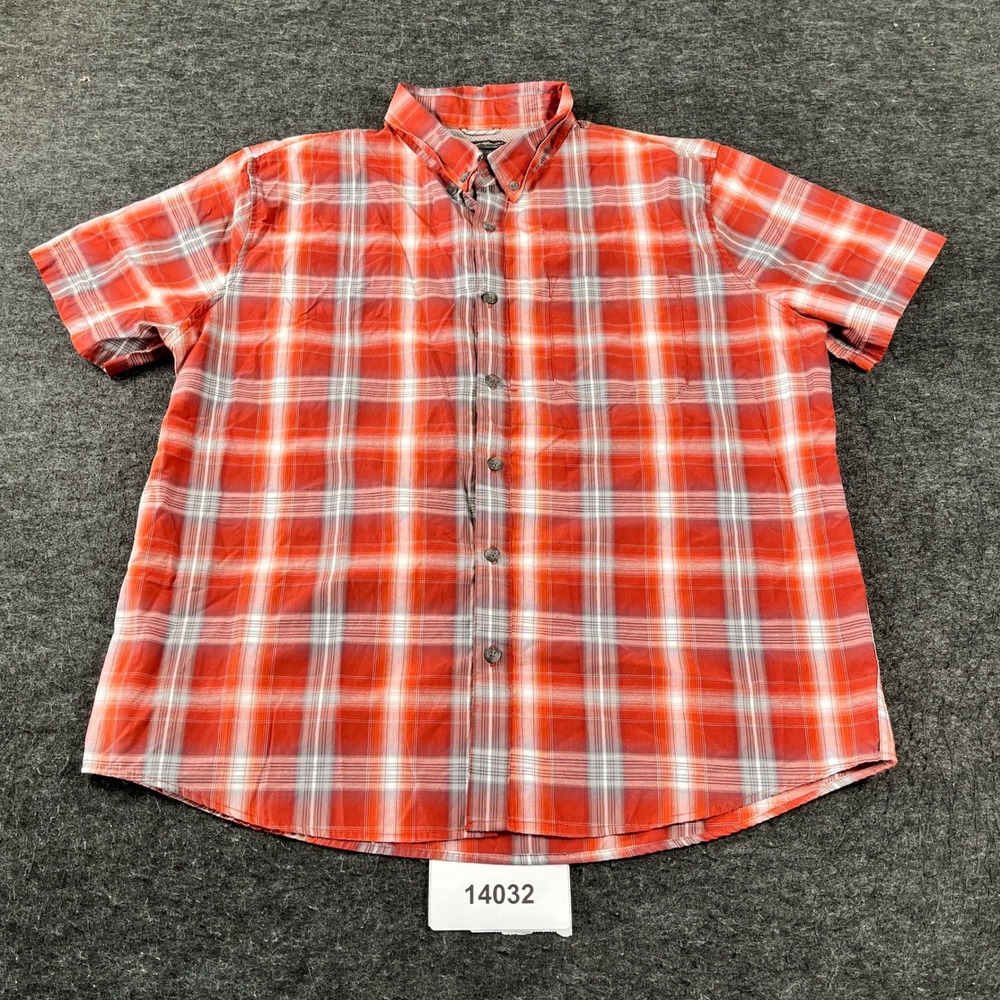 Eddie Bauer Shirt Mens XL Orange Plaid Short Sleeve Chest Pocket Button Down